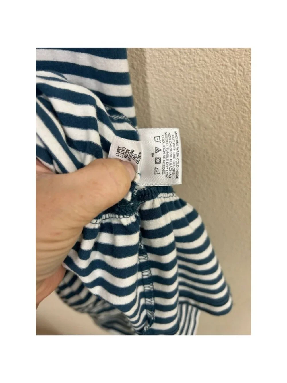 Hanna Andersson Girls Dress Striped Navy Blue Ruffle Hem Pocket Size 12 150cm